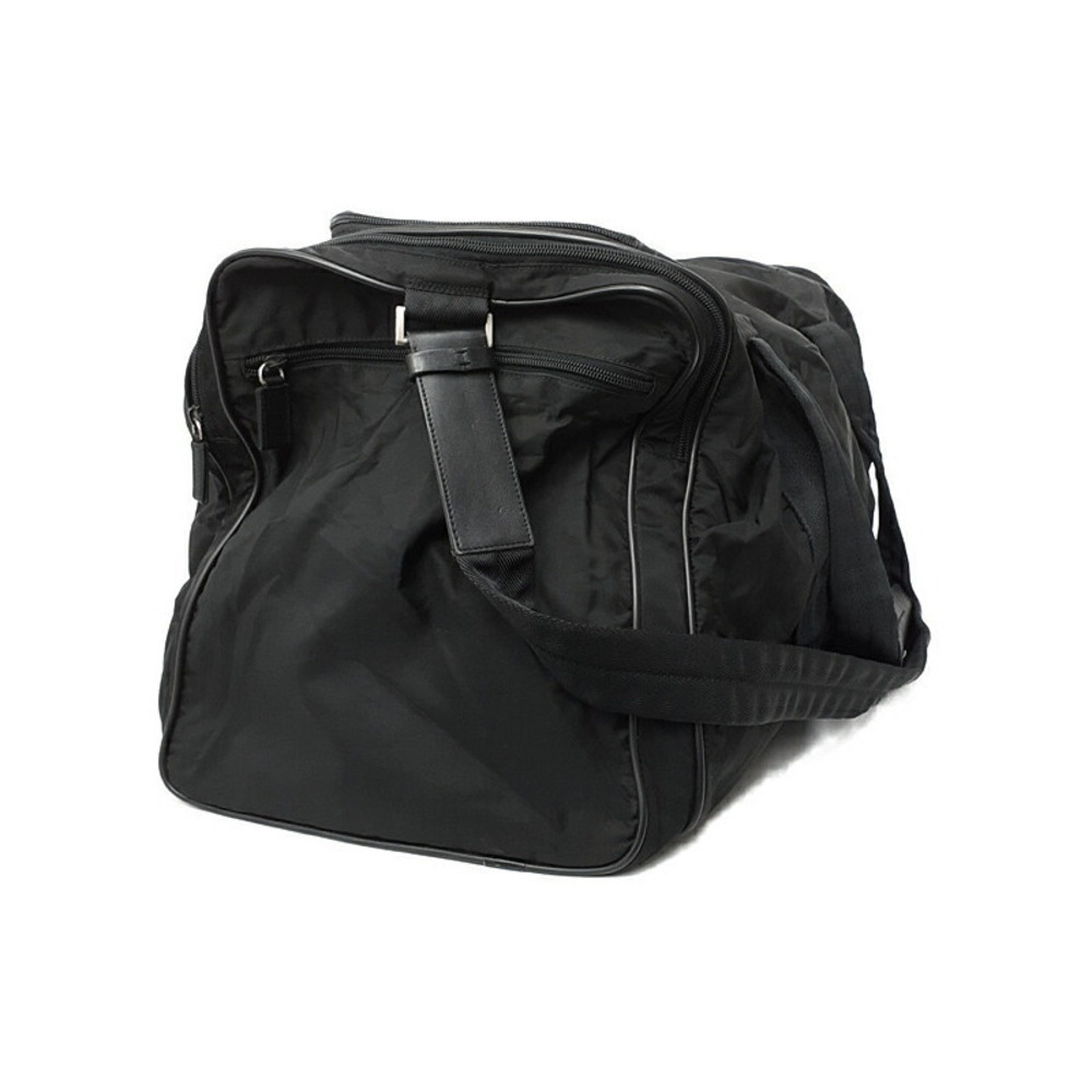 Prada saffiano travel leather duffle Black signature bag Tessuto Nylon